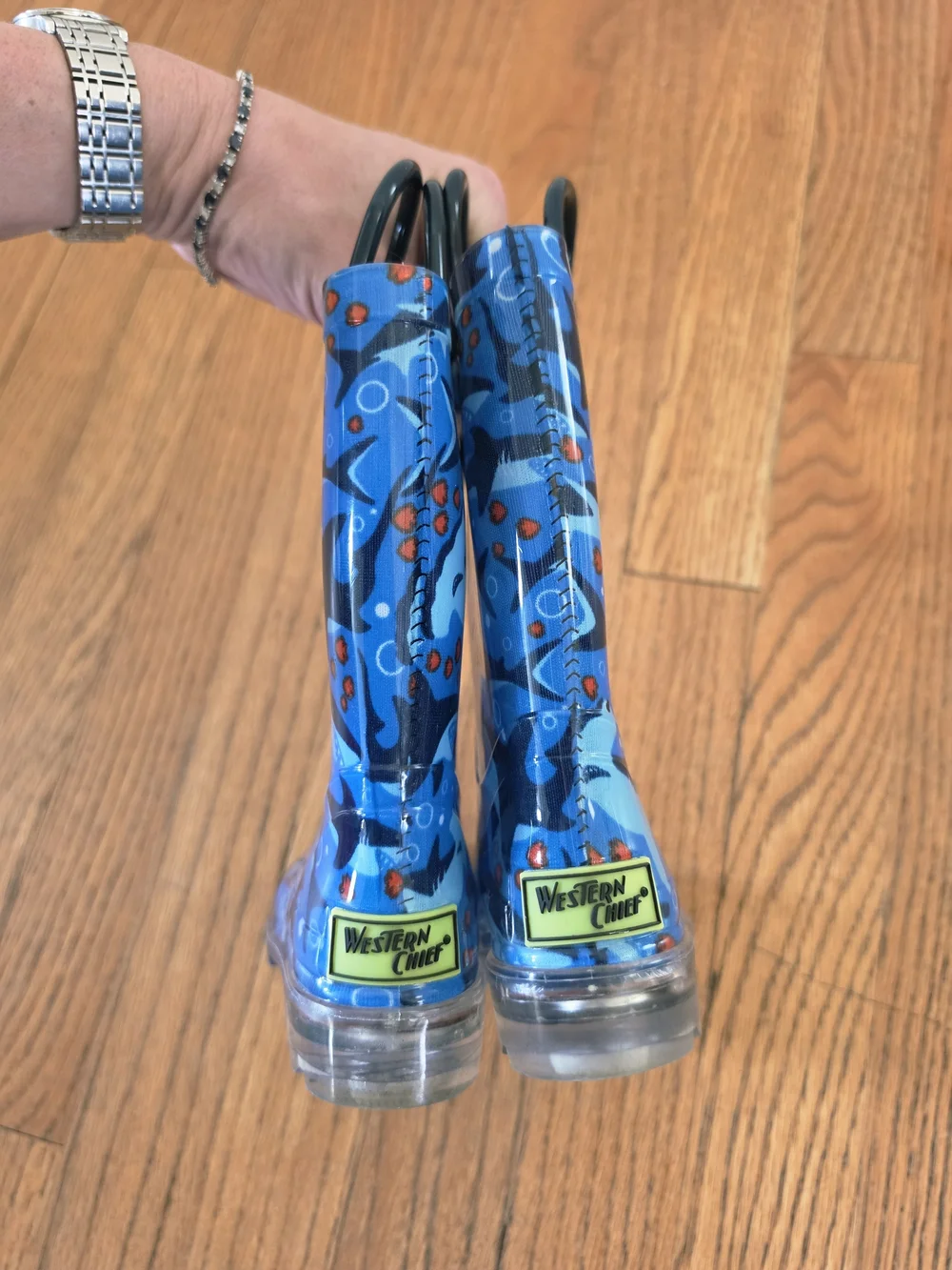 Western Chief Blue Shark Light Up Rain Boots Kids Size 7